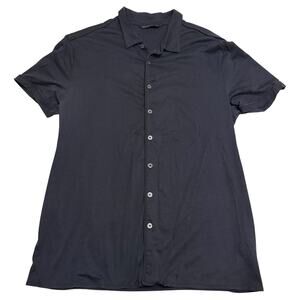 John Varvatos Button Up Shirt Short Sleeve Lyocell Cotton Blend Navy Blue Basics